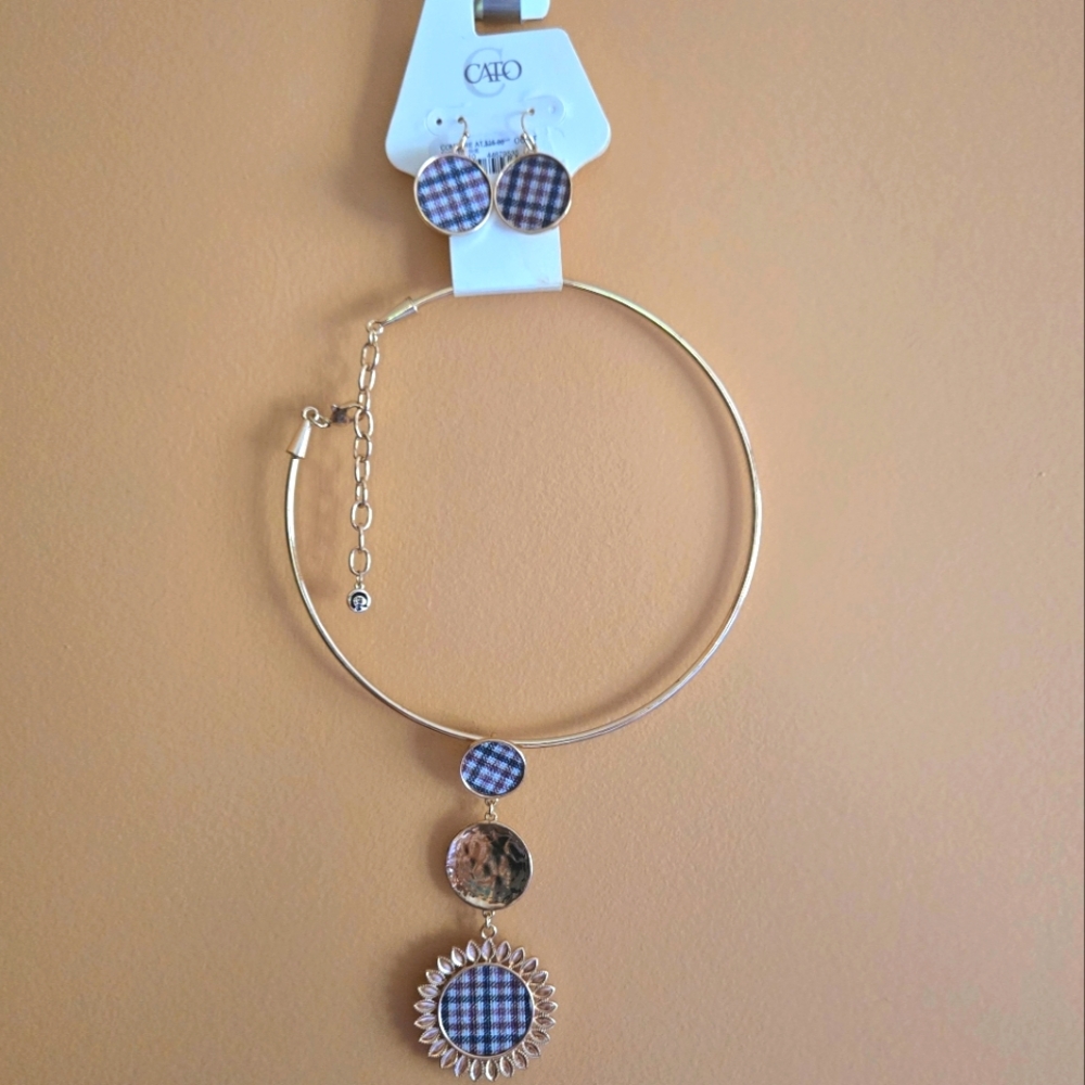 Cato Plaid Print Necklace & Earrings NWT